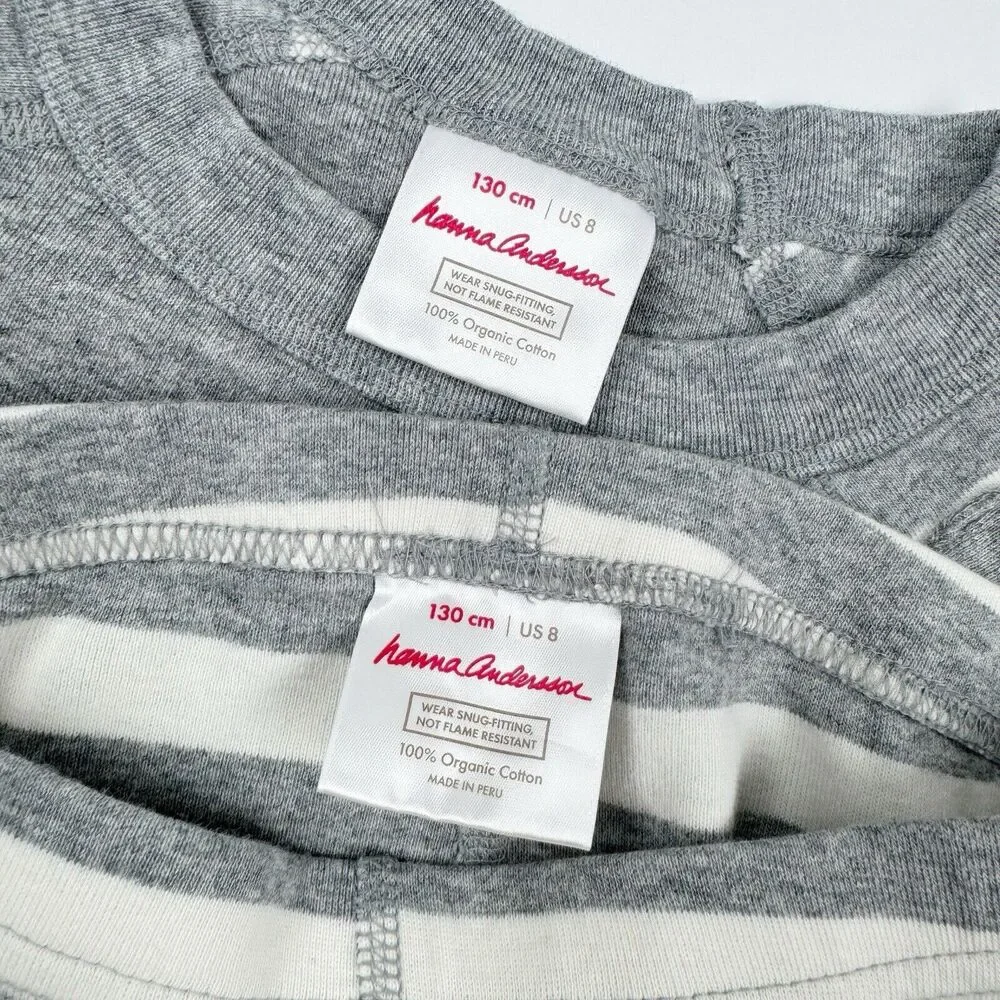 Hanna Andersson Size 130 US 8 Nigth Owl Striped 2 Pc Pants Long Sleeve PJ Set